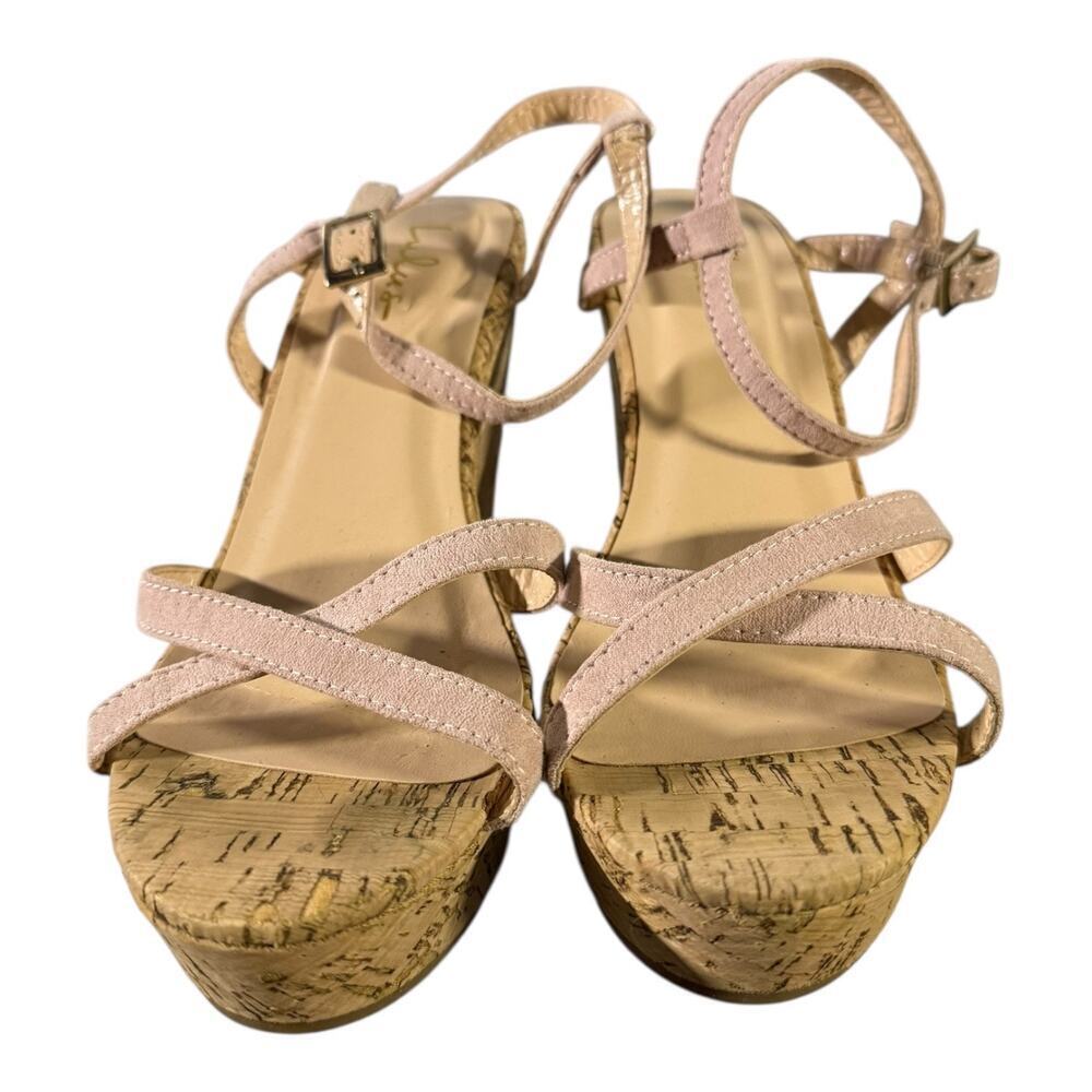 Lulus Women’s Espadrille Strappy Wedges Pink Tan Size 8 Chunky Block - Picture 2 of 8